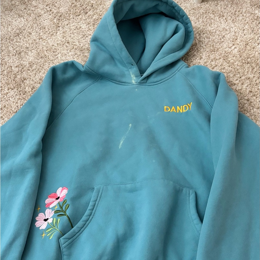 Teal Hoodie with Floral Embroidery